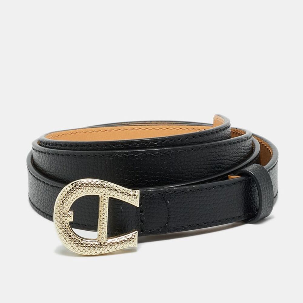Aigner Logo Buckle 100Cm Belt Black Leather